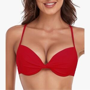 Relleciga Bikini Top Women’s 2XL RED Padded Push Up Twist Front Strappy NWT
